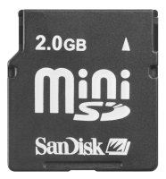 SanDisk miniSD. miniSD: Van de SD kaarten is ook nog een kleine variant beschikbaar: miniSD, met een omvang van 21.5x20x1.4 mm. Het kaartje is verder compatible met de SD-standaard. Dit maakt het kaartje uitermate geschikt voor het gebruik in mobiele telefoons of MP3-spelers.